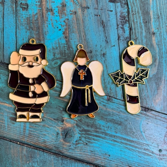 Vintage Stained Glass Ornaments Santa Angel Candy Cane Christmas Festive Holiday - Picture 2 of 7